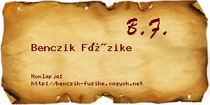 Benczik Füzike névjegykártya